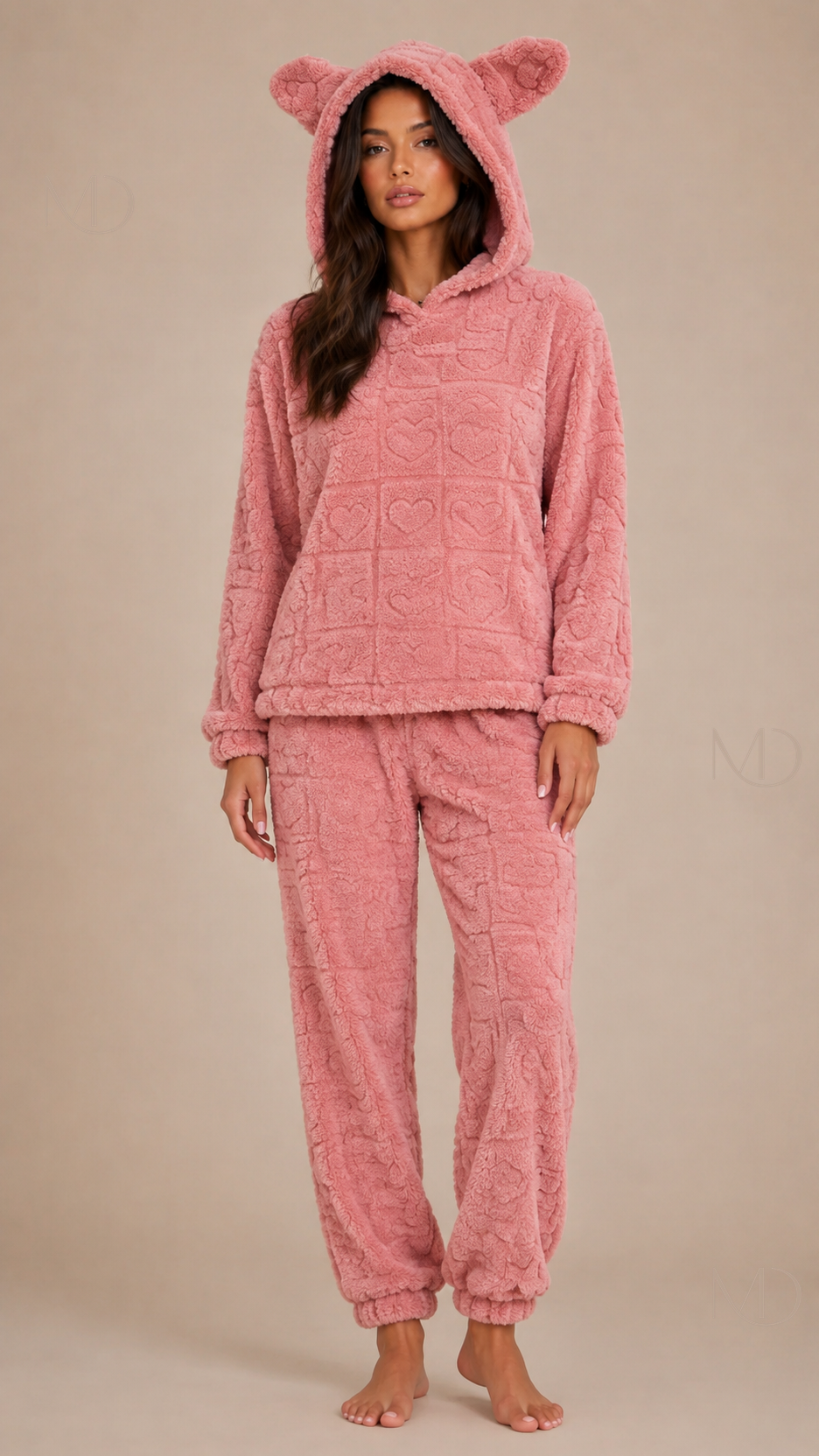 Bijou Heart Hooded Pyjamas — pink 01 model