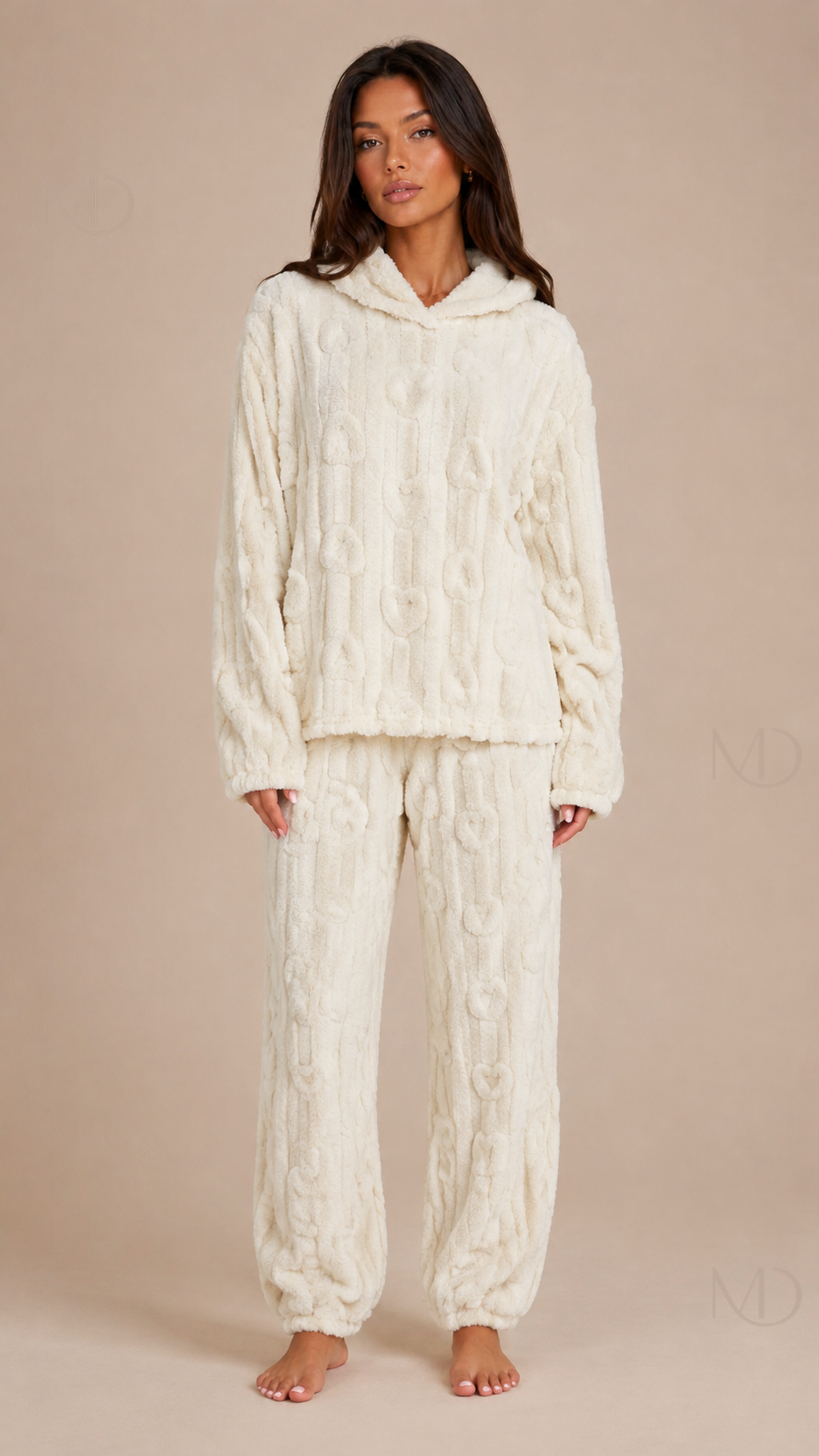 Bijou Heart Hooded Pyjamas — white heart 01 model