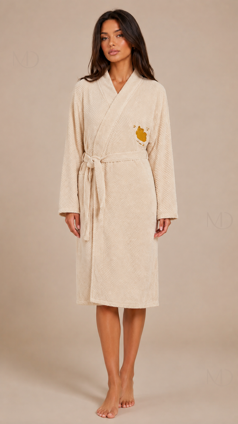 Noelle Waffle Bath Robe — khaki 01 model