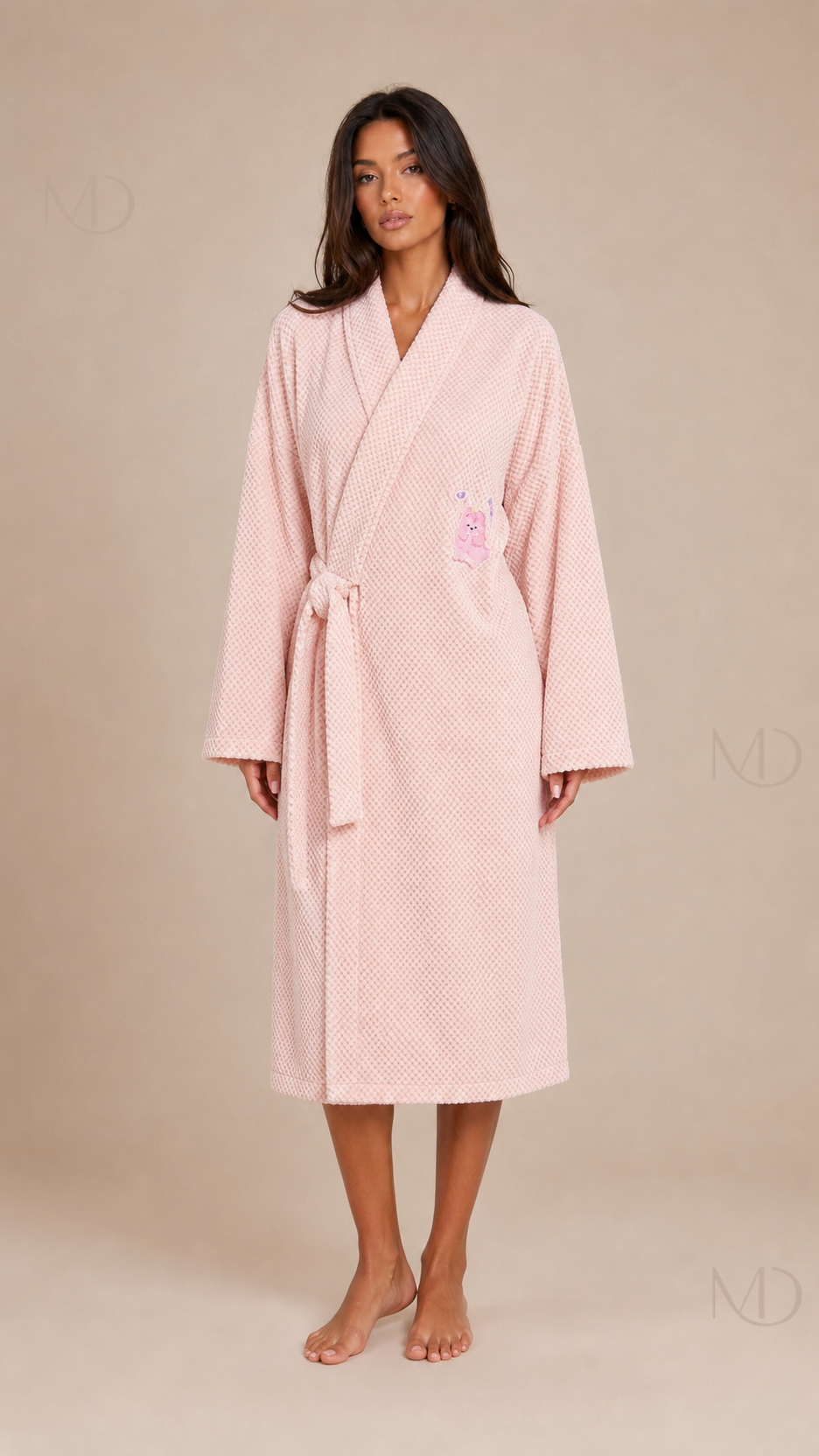 Noelle Waffle Bath Robe — pink 01 model