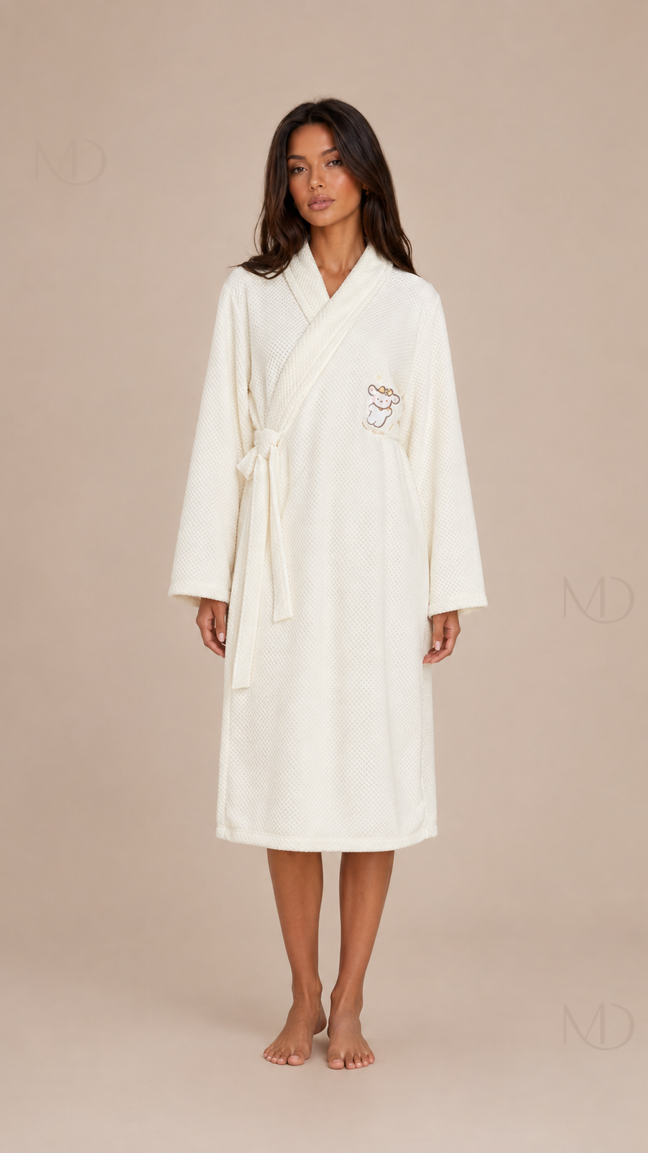 Noelle Waffle Bath Robe — white 01 model