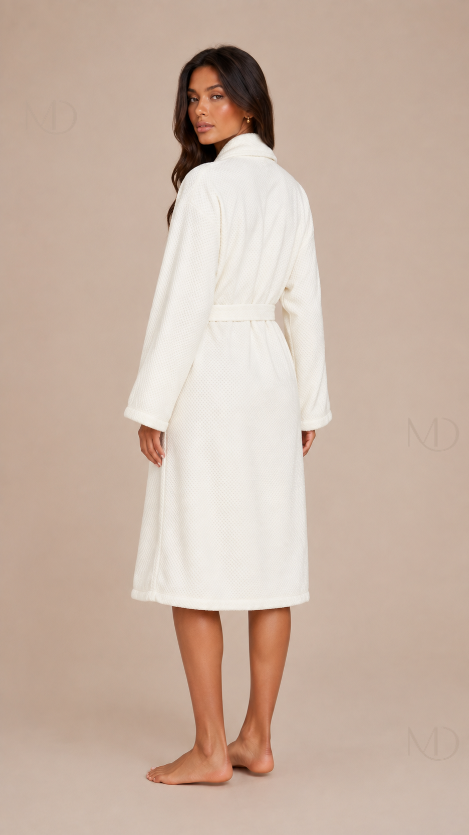 Noelle Waffle Bath Robe — white 02 back