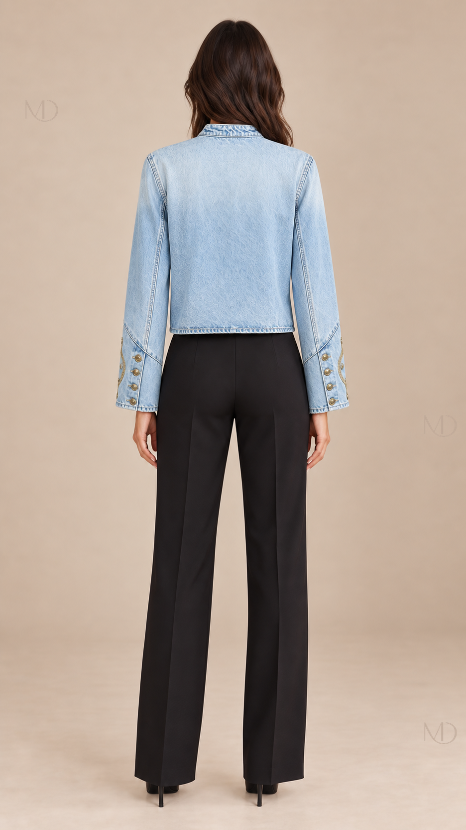 Odette Braided Denim Jacket — blue model back
