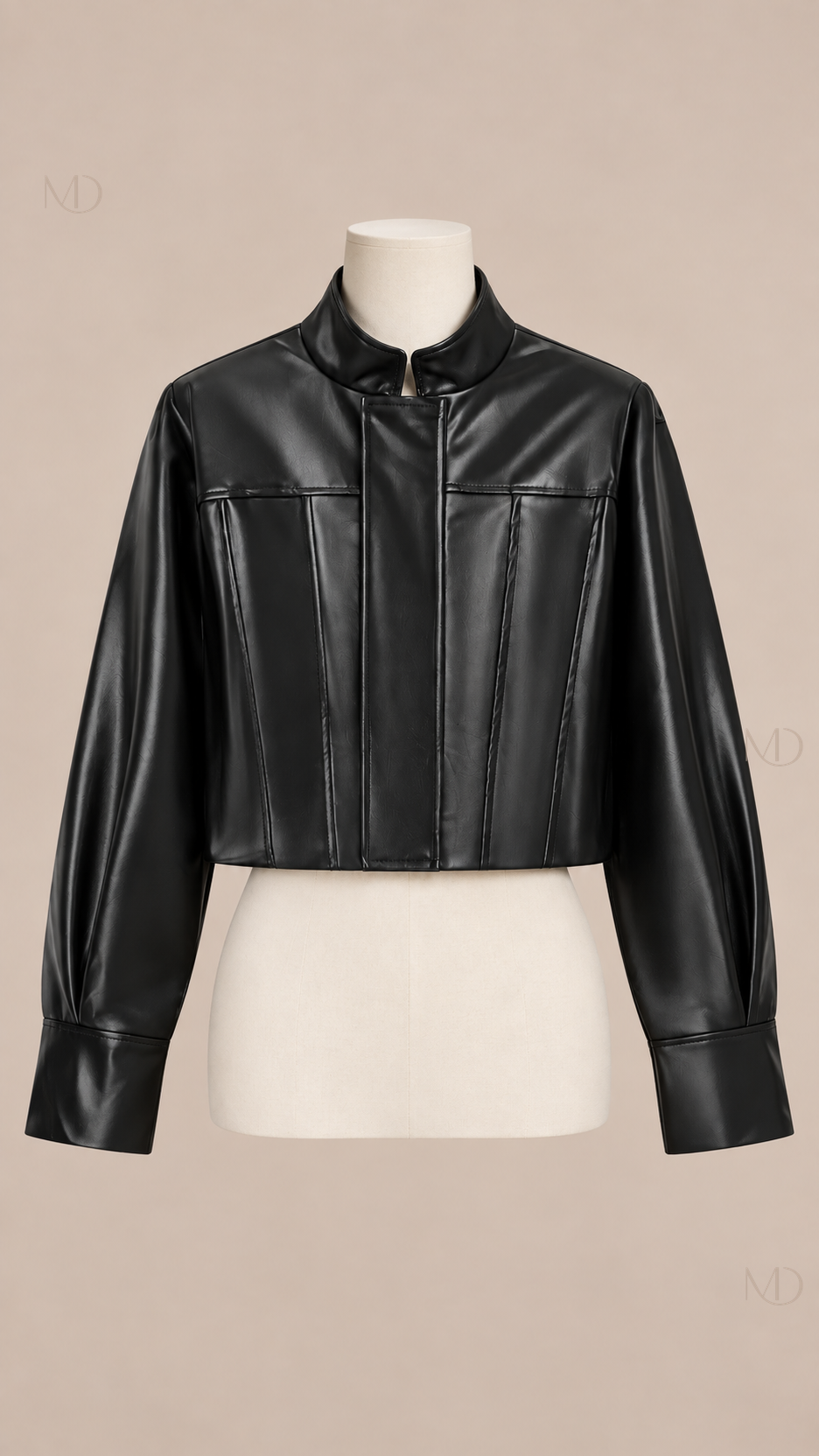 Noa Cropped Leather Jacket — black mannequin front