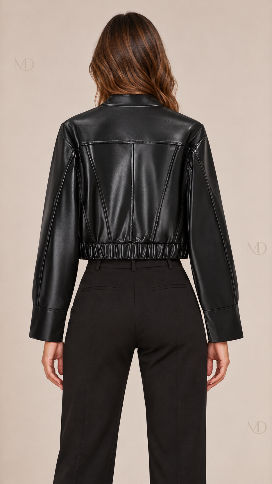 Noa Cropped Leather Jacket — black model back