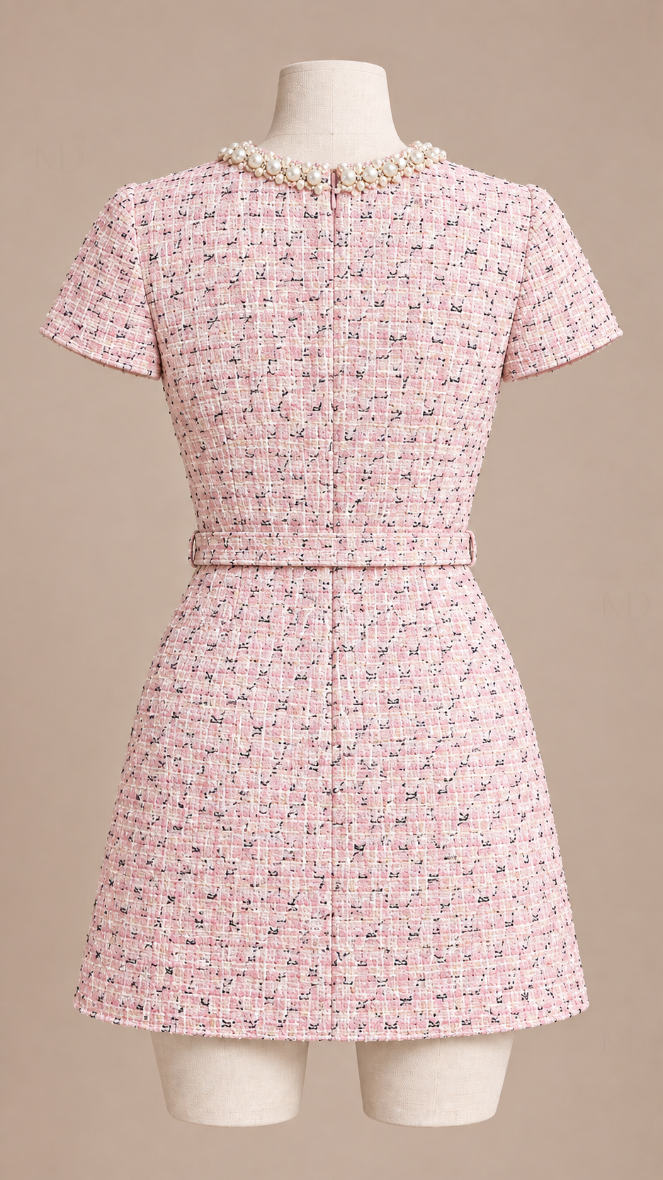 Colette Pearl Tweed Mini Dress — pink mannequin back