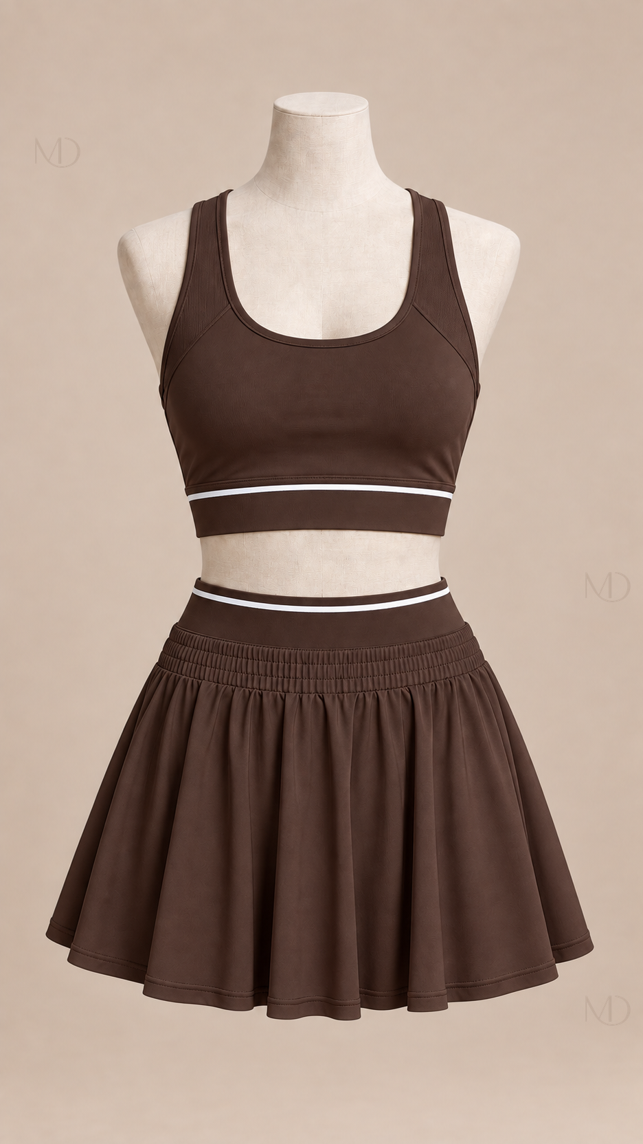 Ace Pleated Tennis Skirt Set — dark brown mannequin front