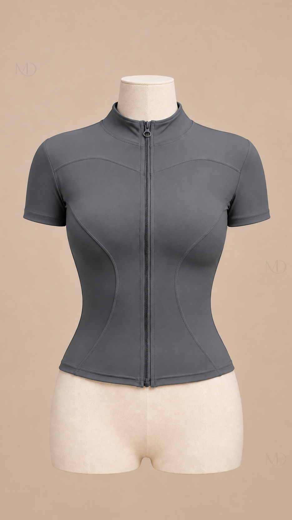 Nova Zip-Up Yoga Top — dark gray mannequin front