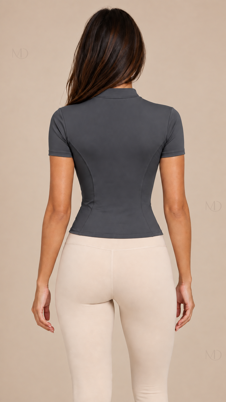 Nova Zip-Up Yoga Top — dark gray model back