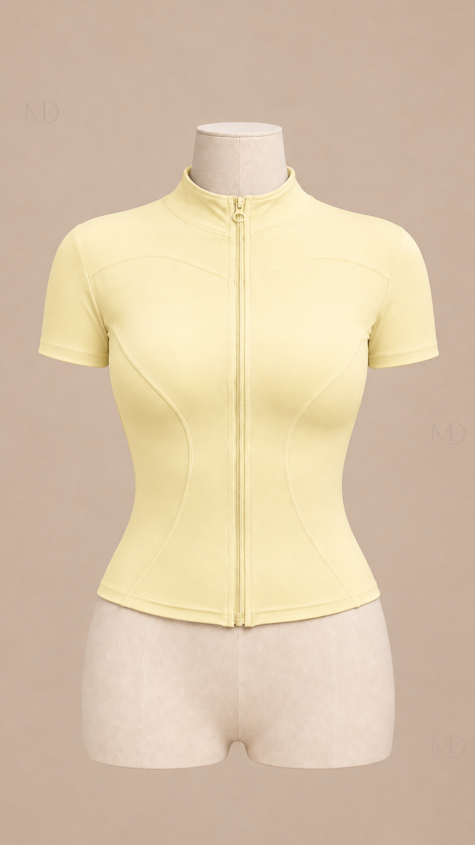 Nova Zip-Up Yoga Top — light yellow mannequin front