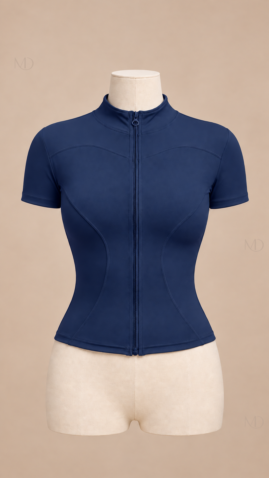 Nova Zip-Up Yoga Top — navy mannequin front