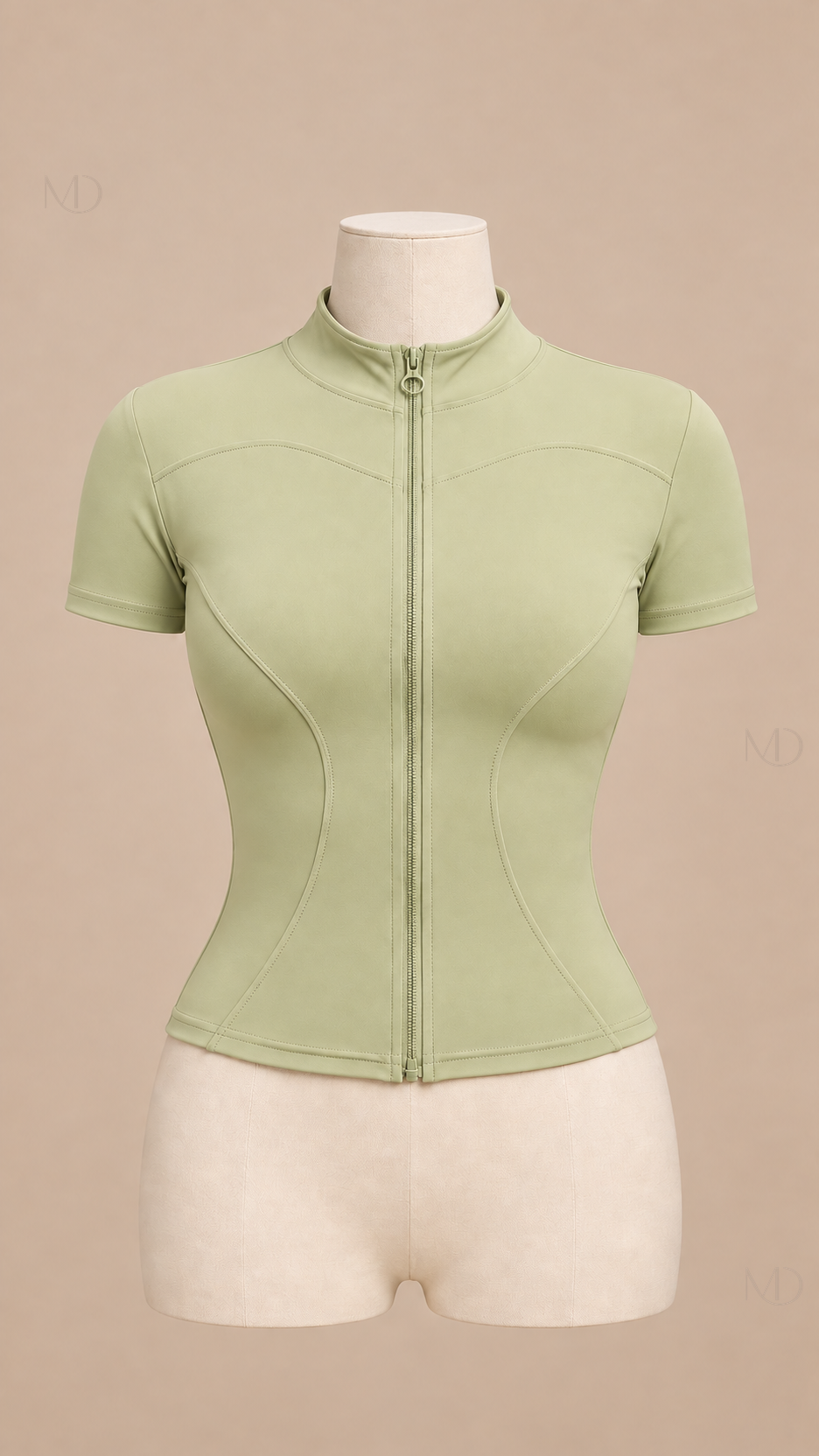Nova Zip-Up Yoga Top — sage green mannequin front
