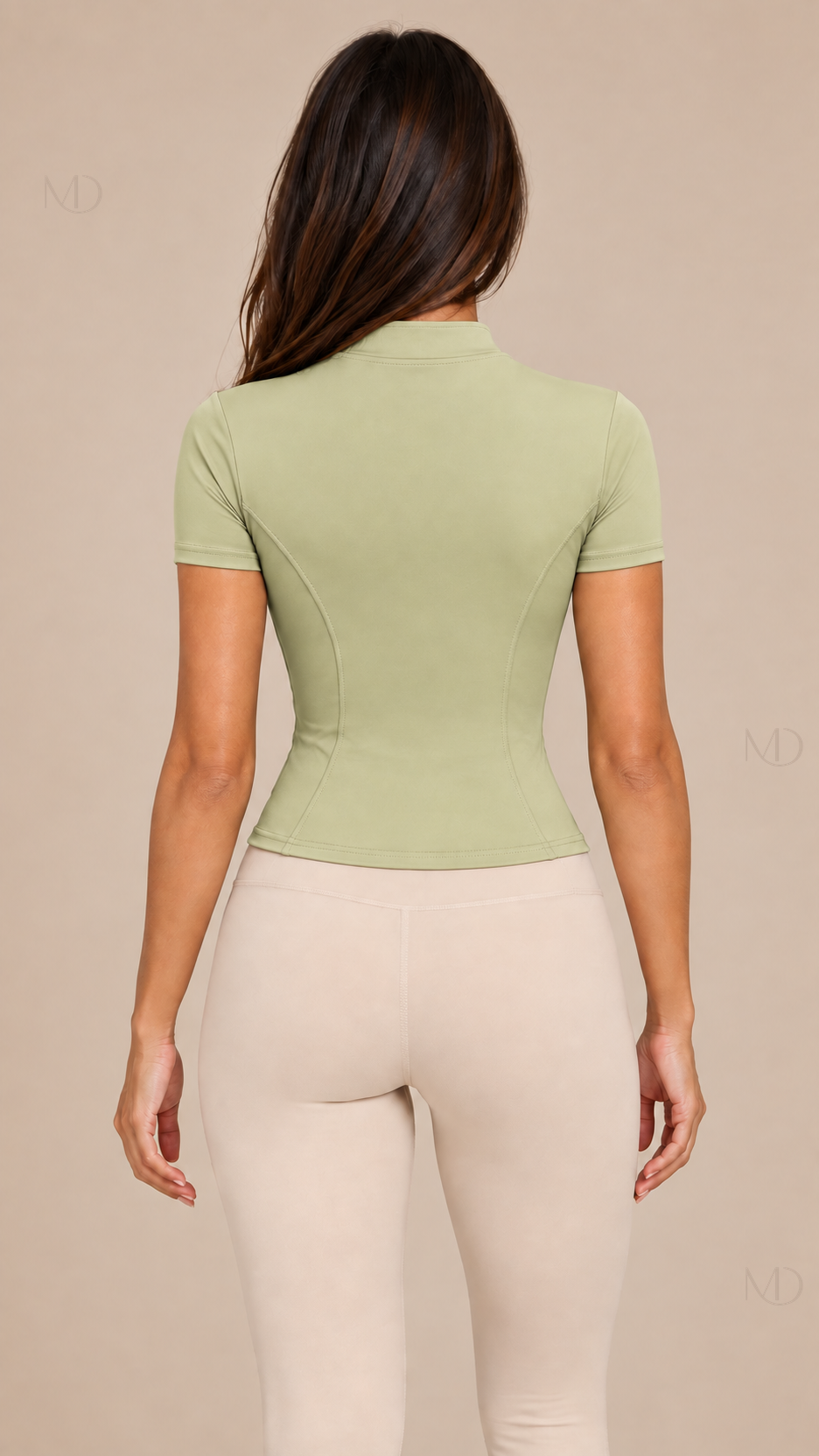 Nova Zip-Up Yoga Top — sage green model back