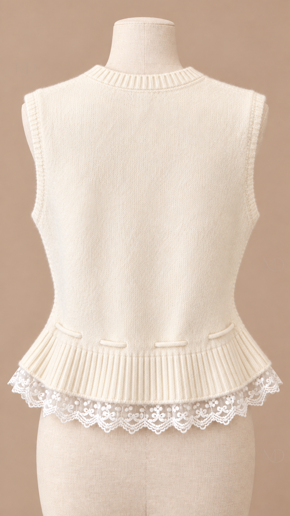 Elise Lace-Hem Knit Vest — cream white mannequin back