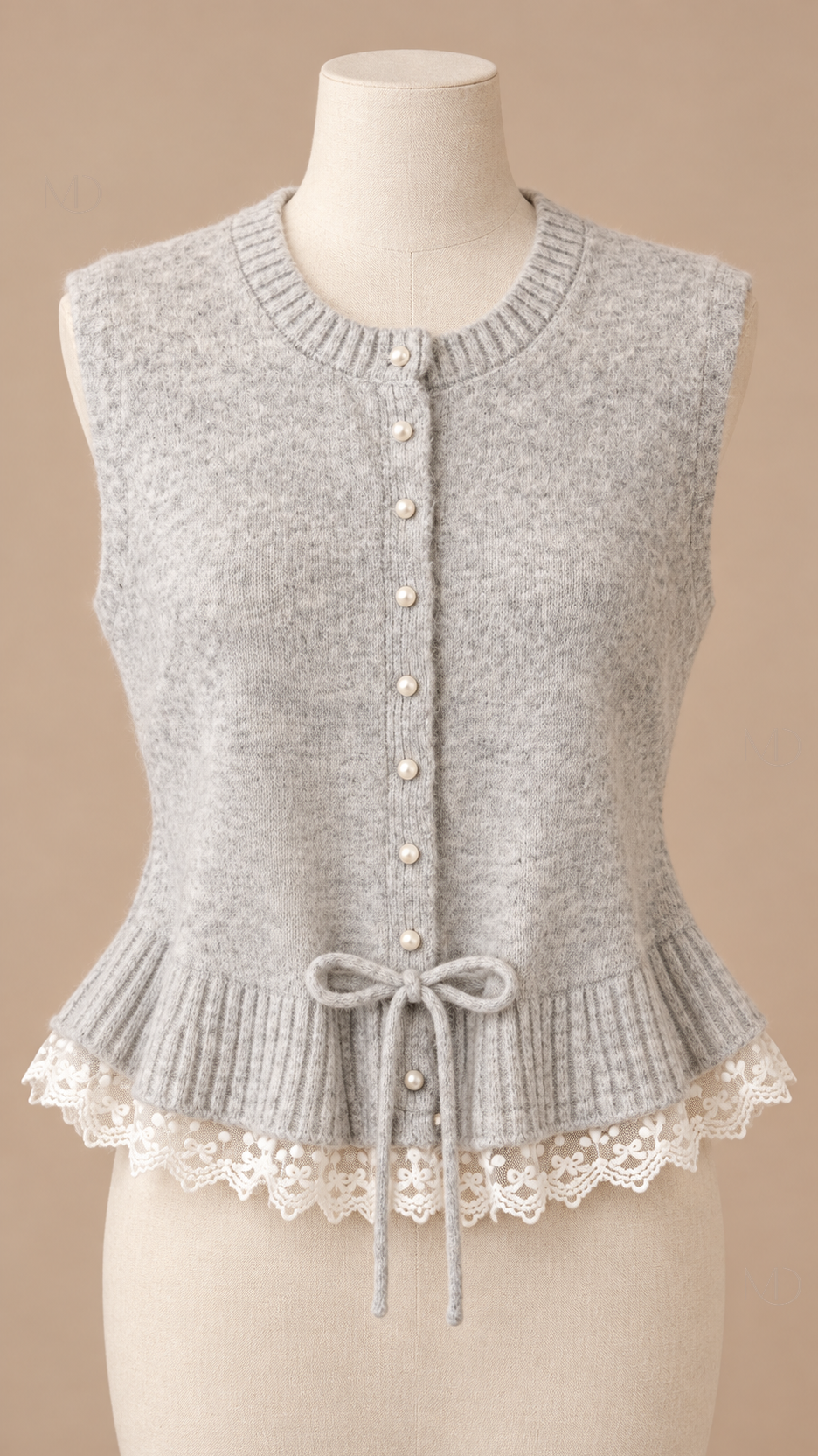 Elise Lace-Hem Knit Vest — light gray mannequin front