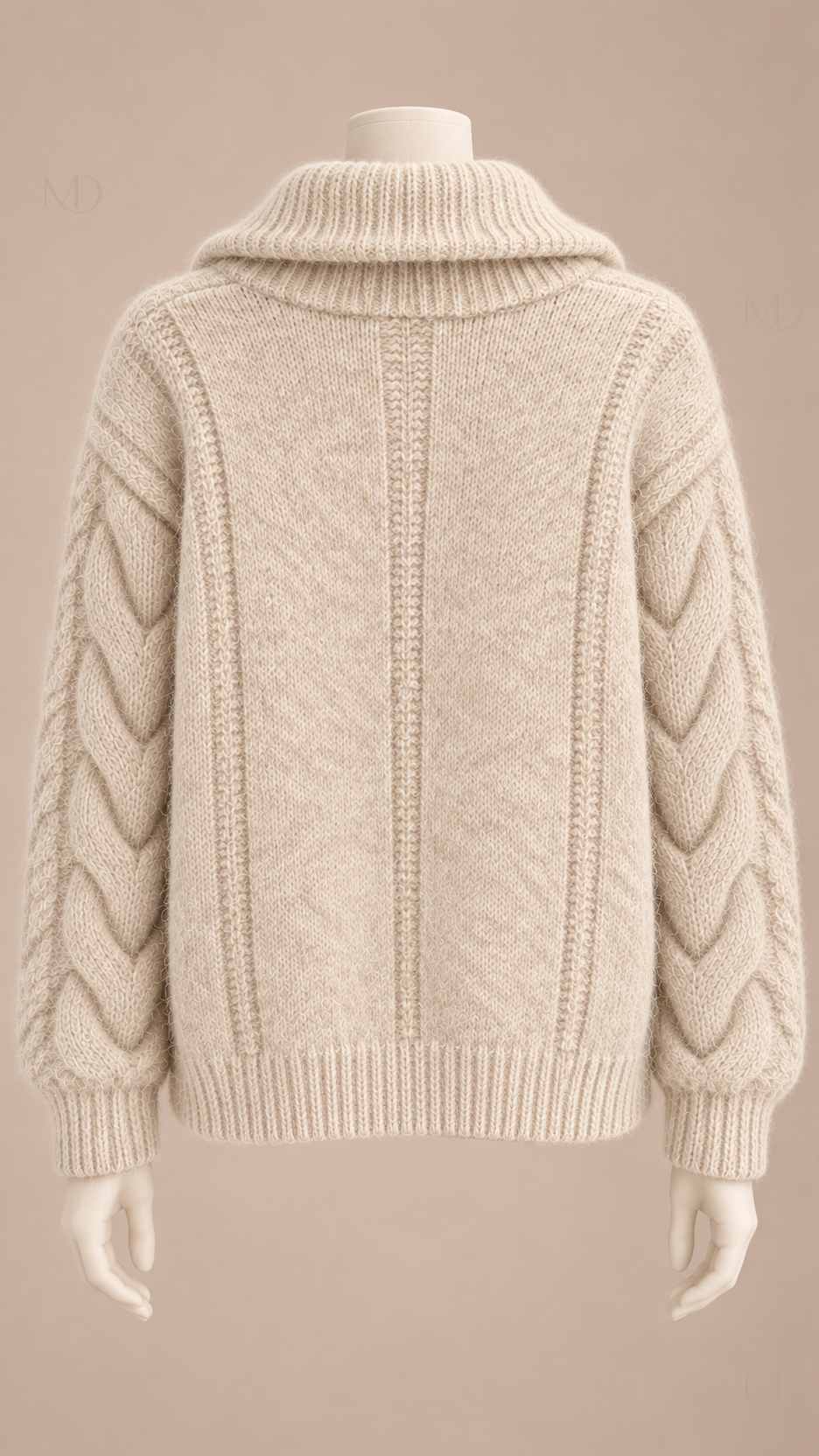 Sienna Cable Knit Zip Jacket — apricot mannequin back