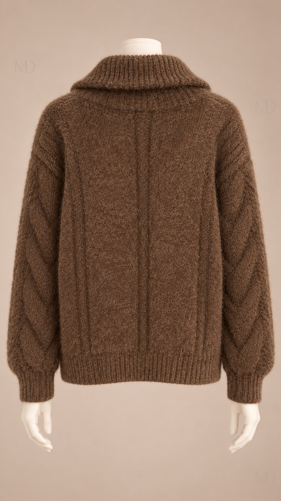 Sienna Cable Knit Zip Jacket — coffee mannequin back