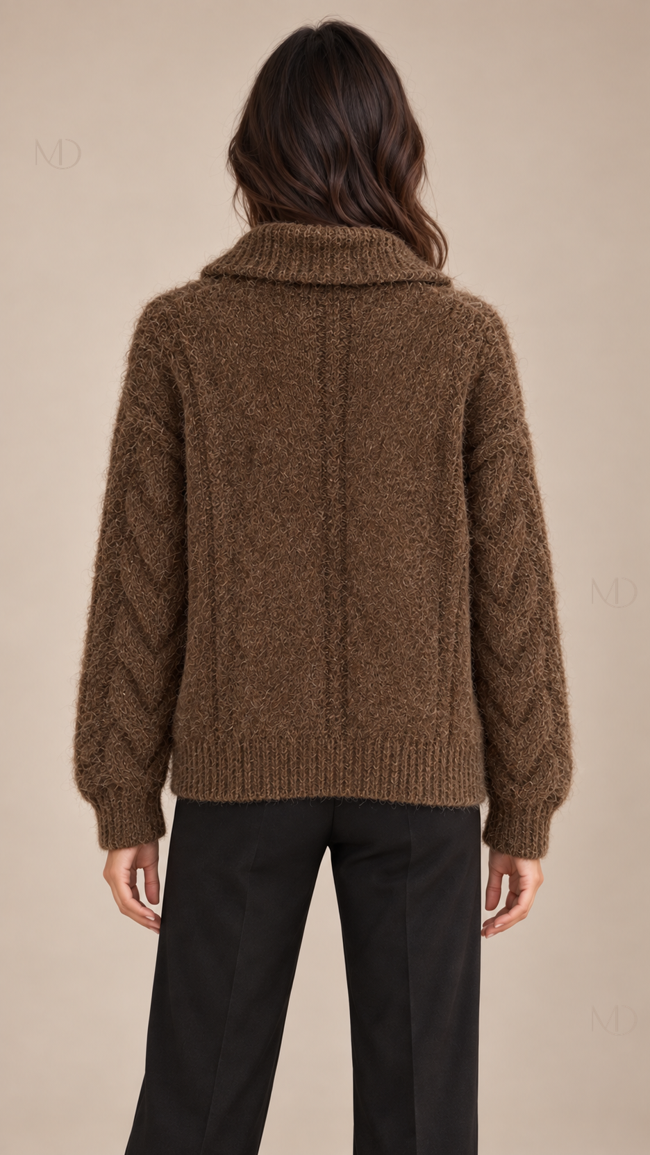 Sienna Cable Knit Zip Jacket — coffee model back