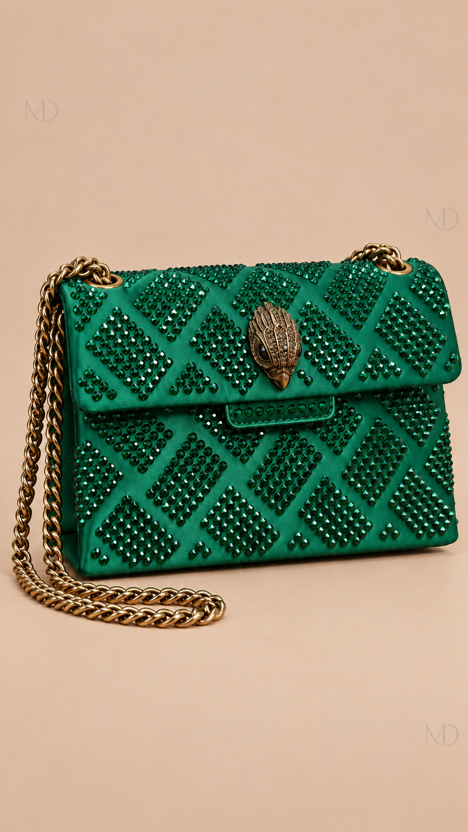 Sienna Crystal Velvet Crossbody — green product only