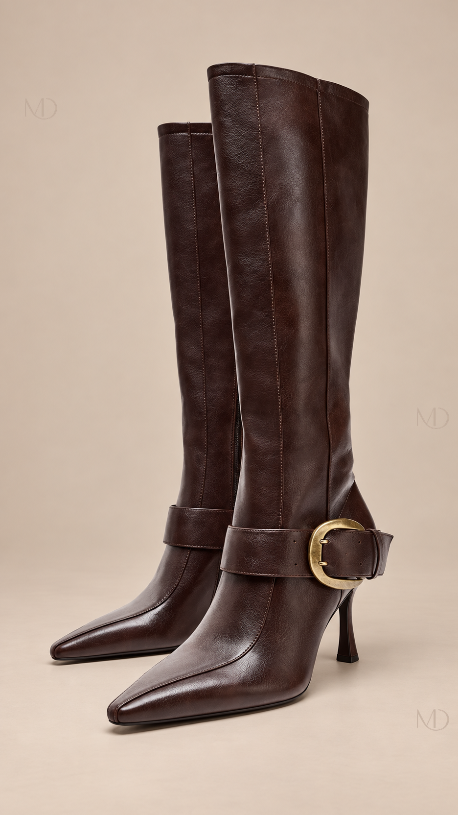 Sienna Buckle Knee Boots — brown product only