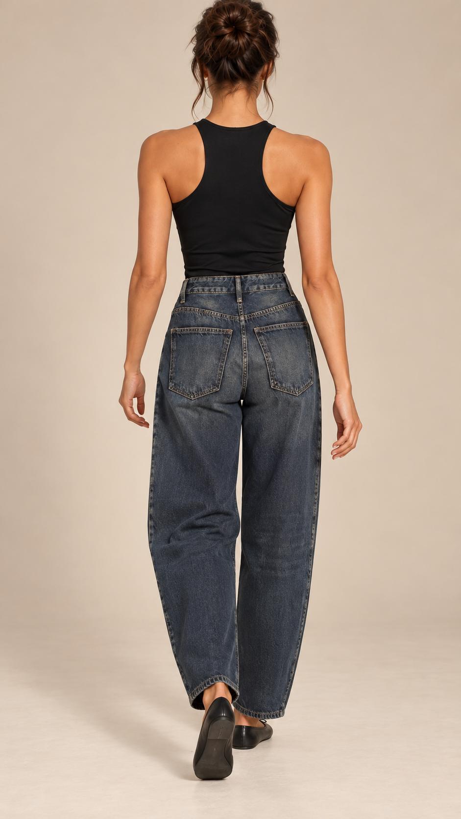 Henrike Whiskered Barrel Jeans — Midnight blue model back
