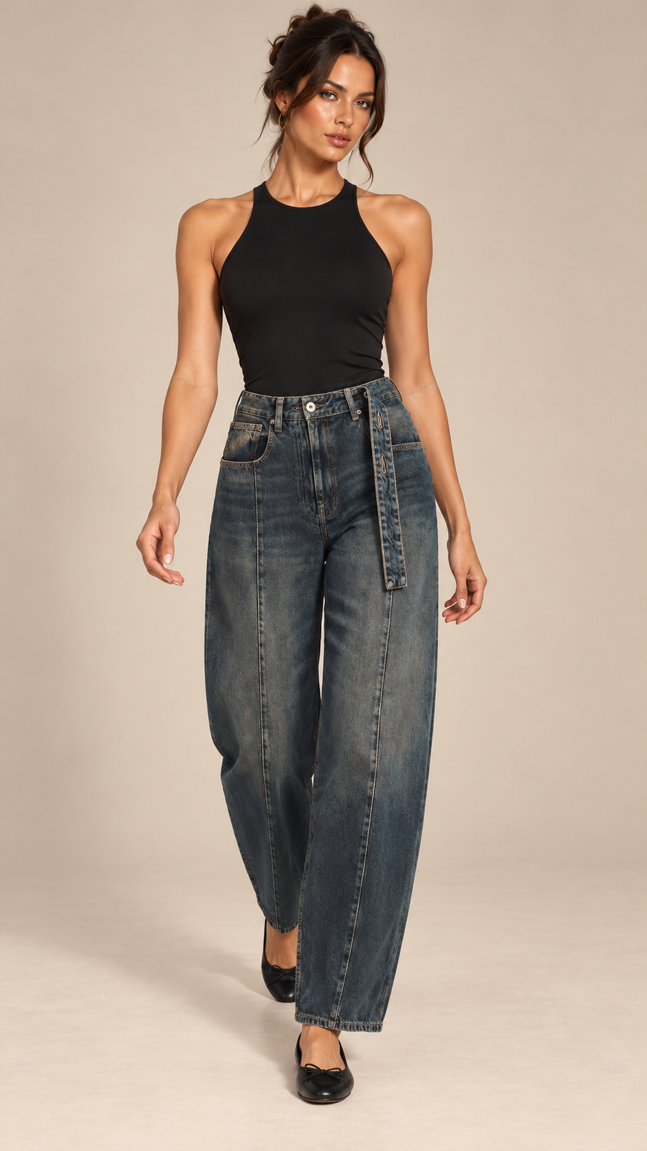 Henrike Whiskered Barrel Jeans — Midnight blue model front