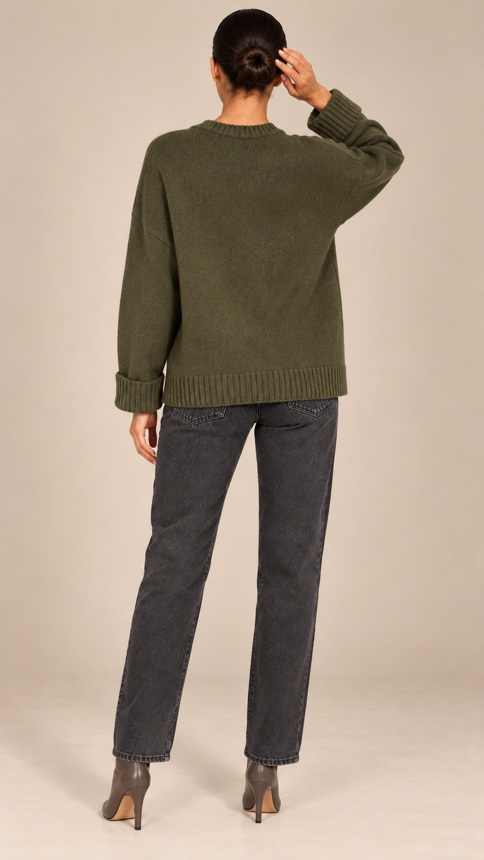 Odessa Crewneck Sweater — Military Green model back