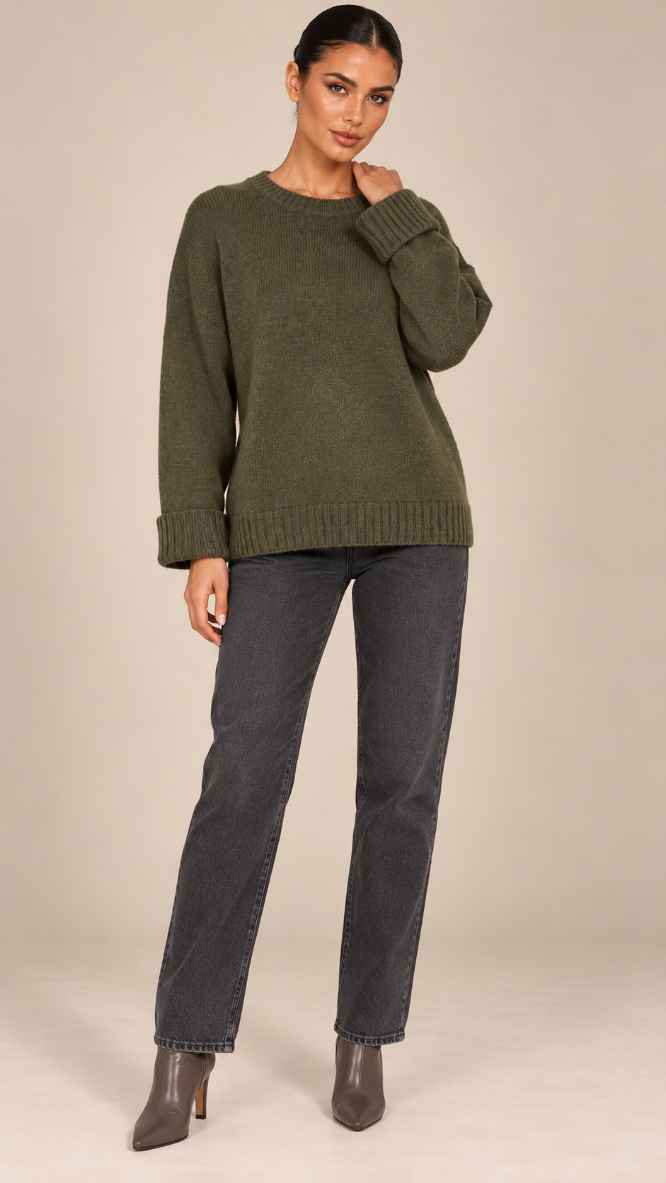 Odessa Crewneck Sweater — Military Green model front