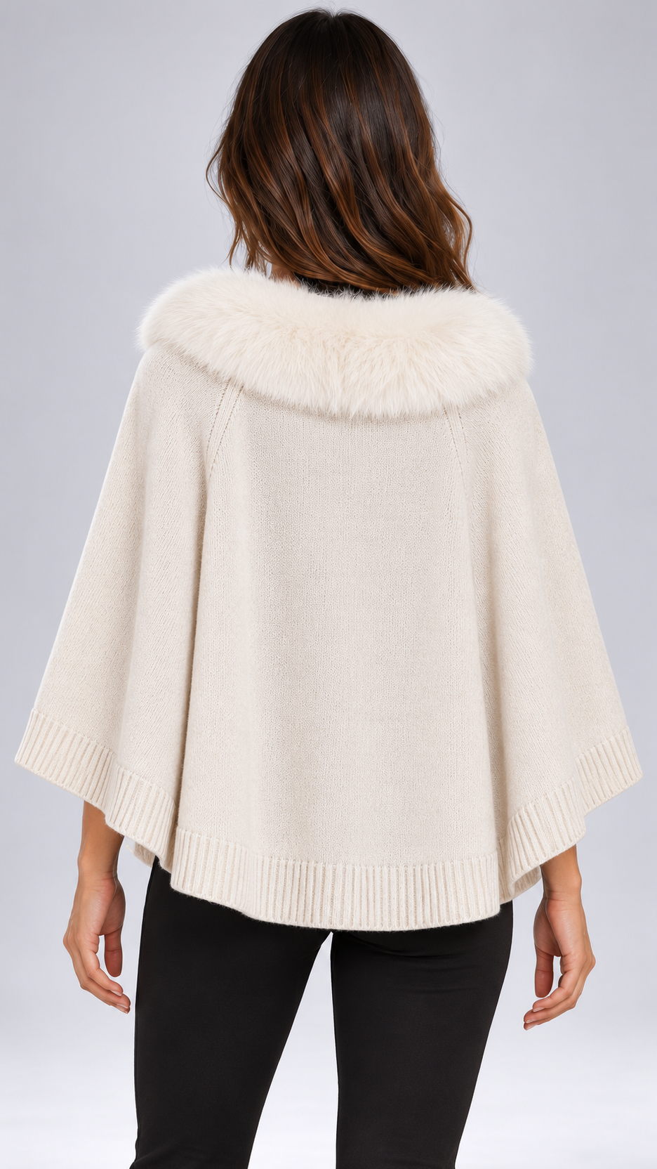 Zelie Pom-Pom Cape — Milky white model back