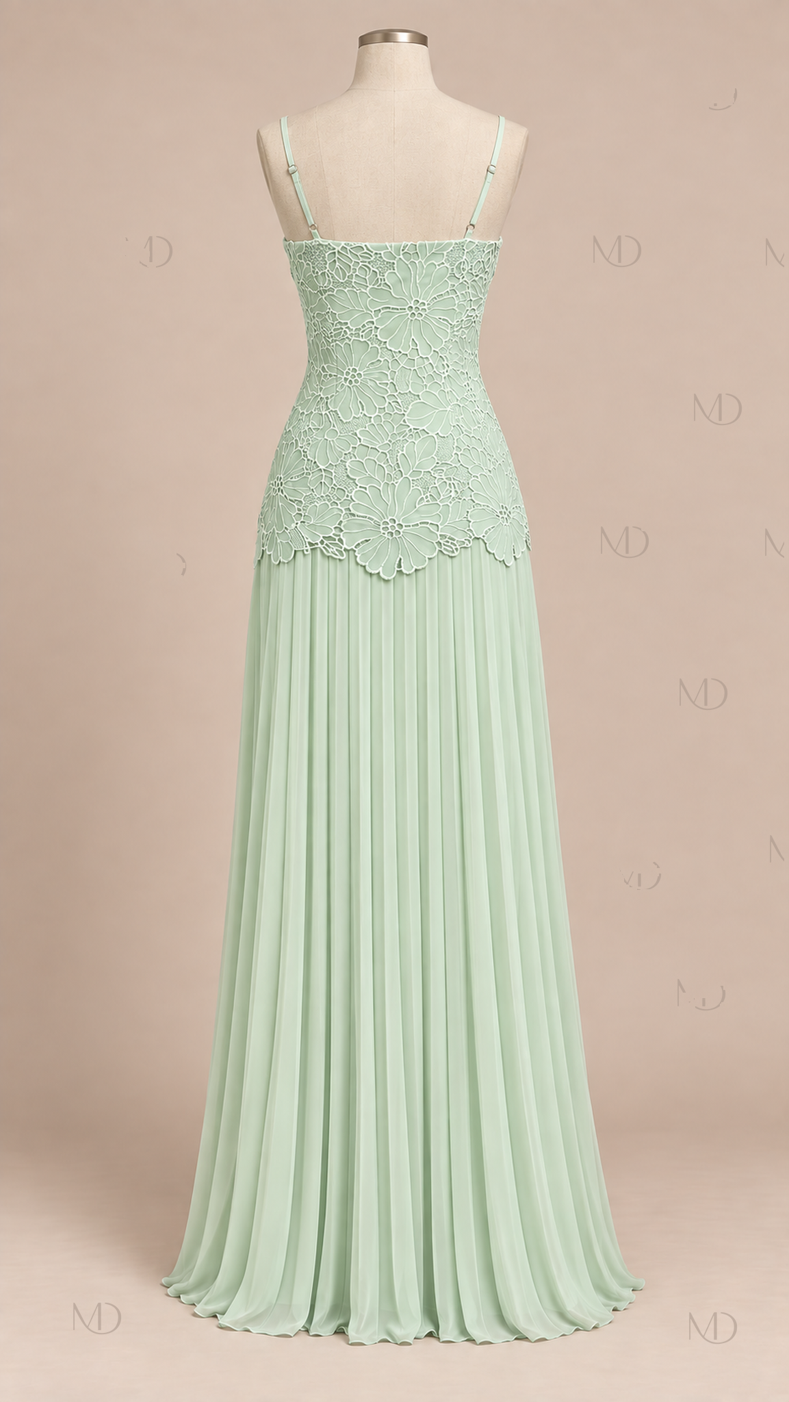 Celeste Lace Pleated Maxi Dress — Mint Green mannequin back