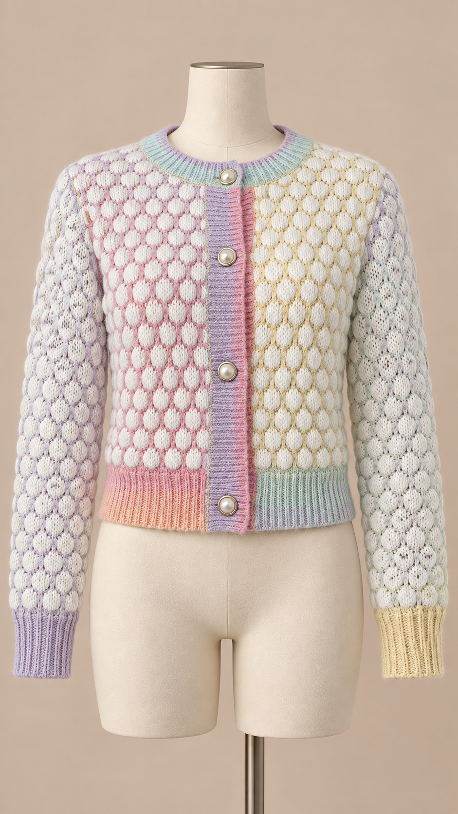 Elodie Bubble Knit Cardigan — Multicolor mannequin front