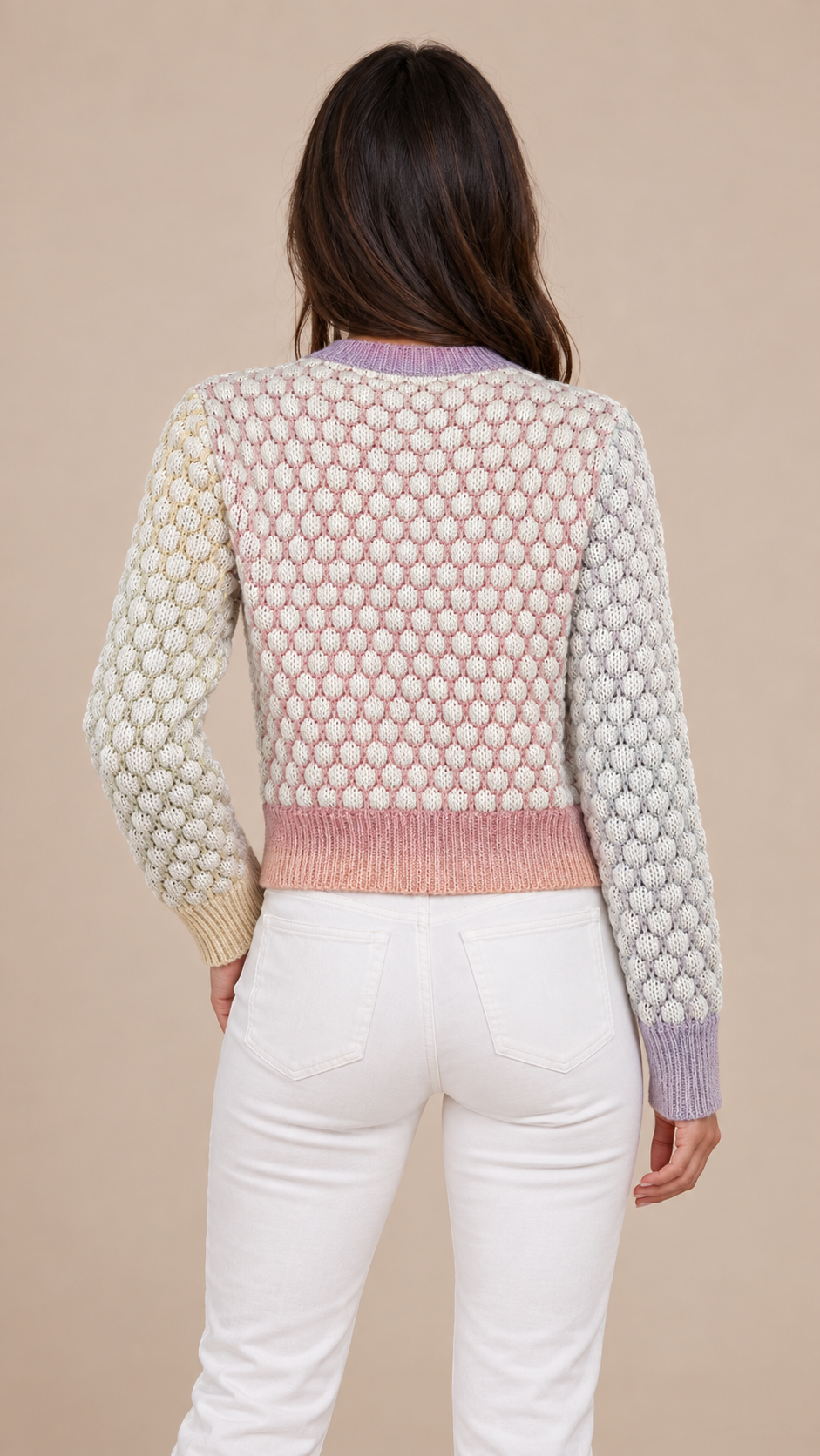Elodie Bubble Knit Cardigan — Multicolor model back