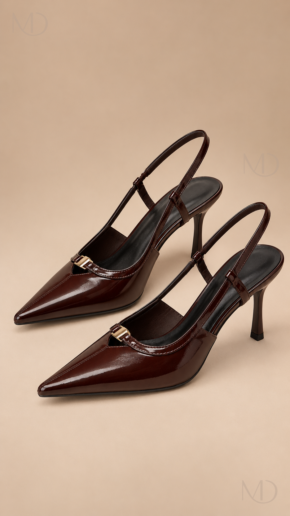 Nadia dark brown pointed slingback heels product close-up