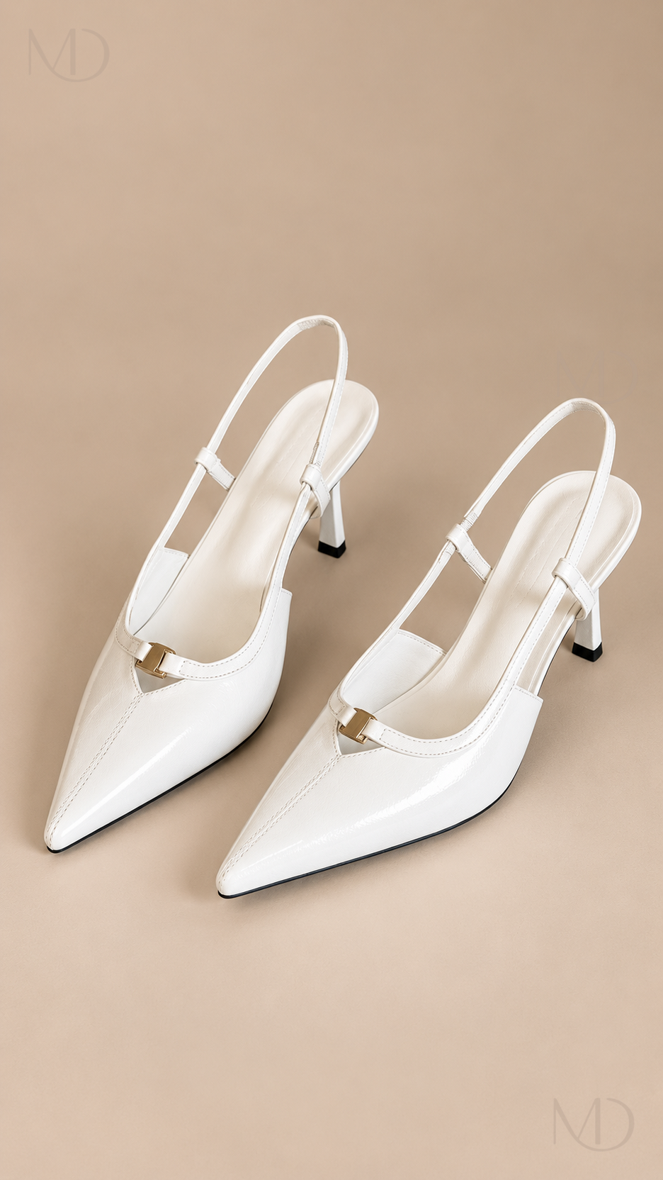 Nadia white pointed slingback heels product close-up
