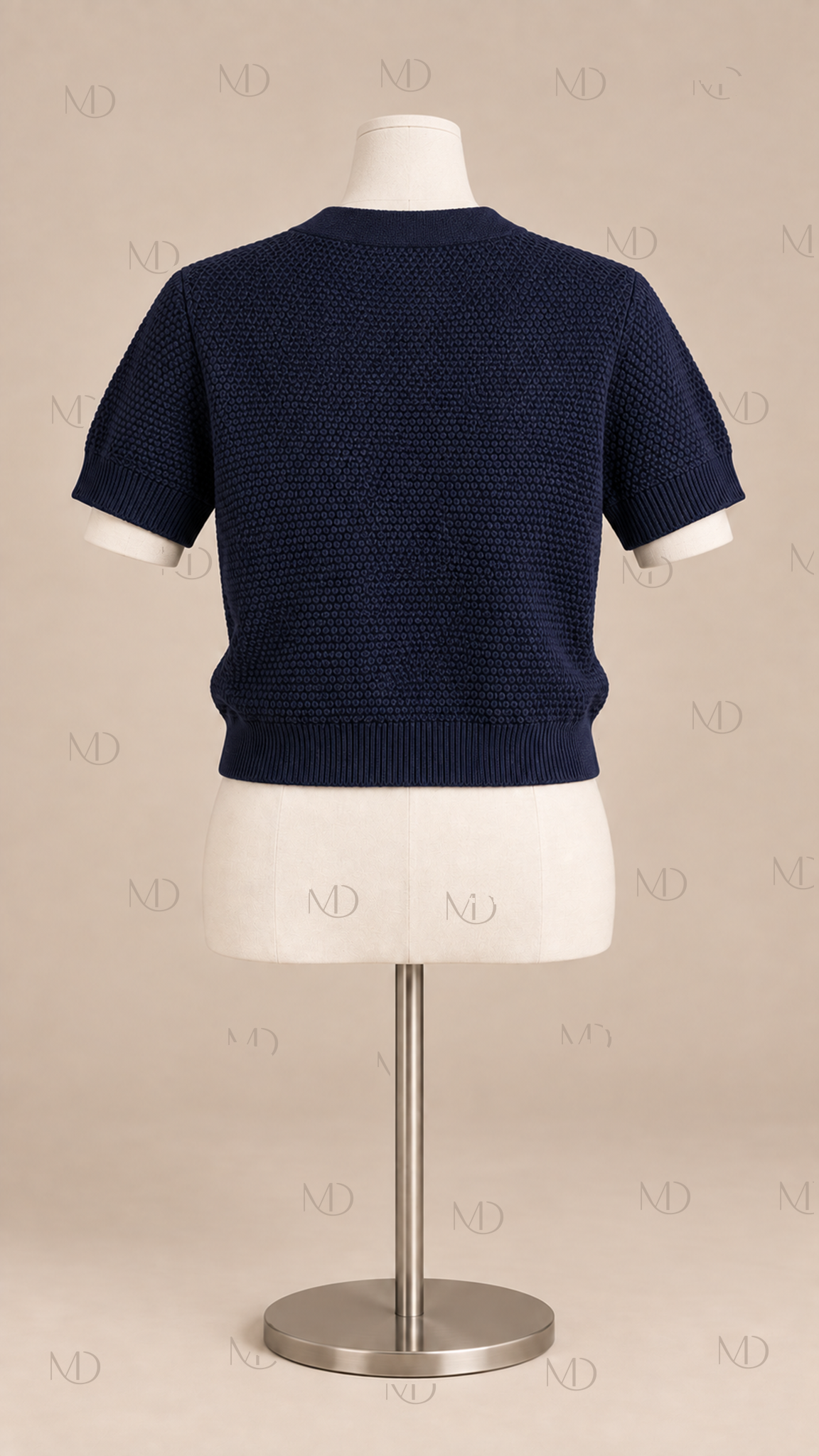 Stella Starfish Button Knit Top — Navy blue mannequin back