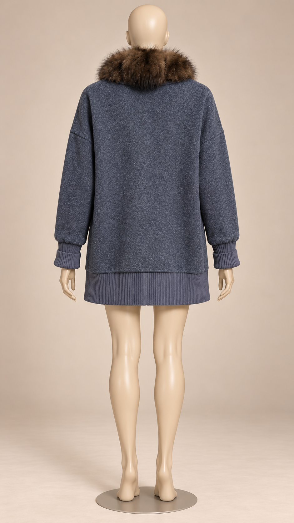 Rhiannon Fur-Placket Coat — Navy blue mannequin back