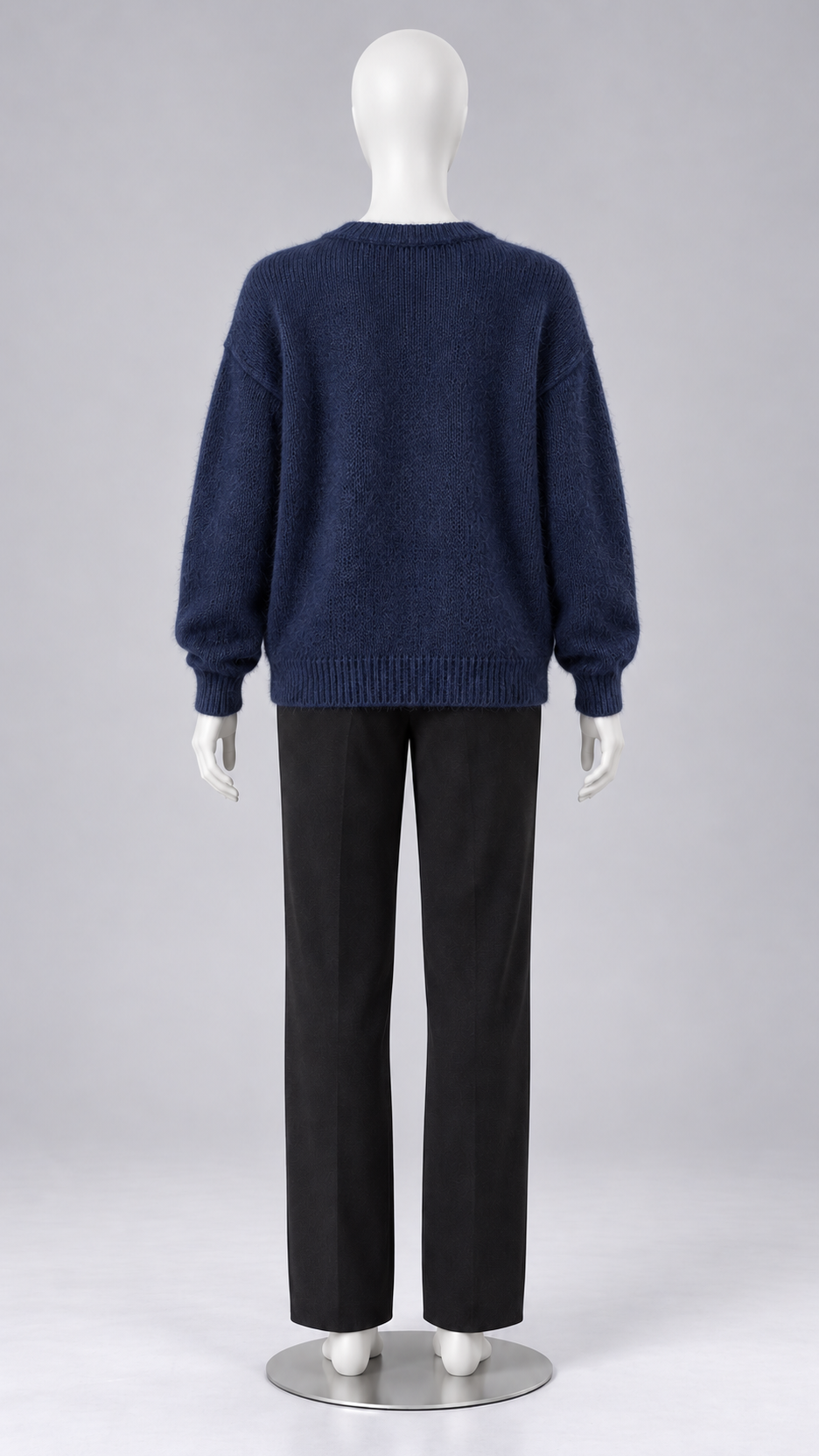Celestine Shell-Button Cardigan — Navy Blue mannequin back