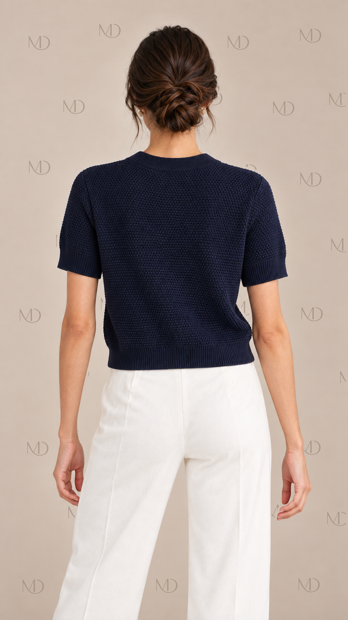 Stella Starfish Button Knit Top — Navy blue model back
