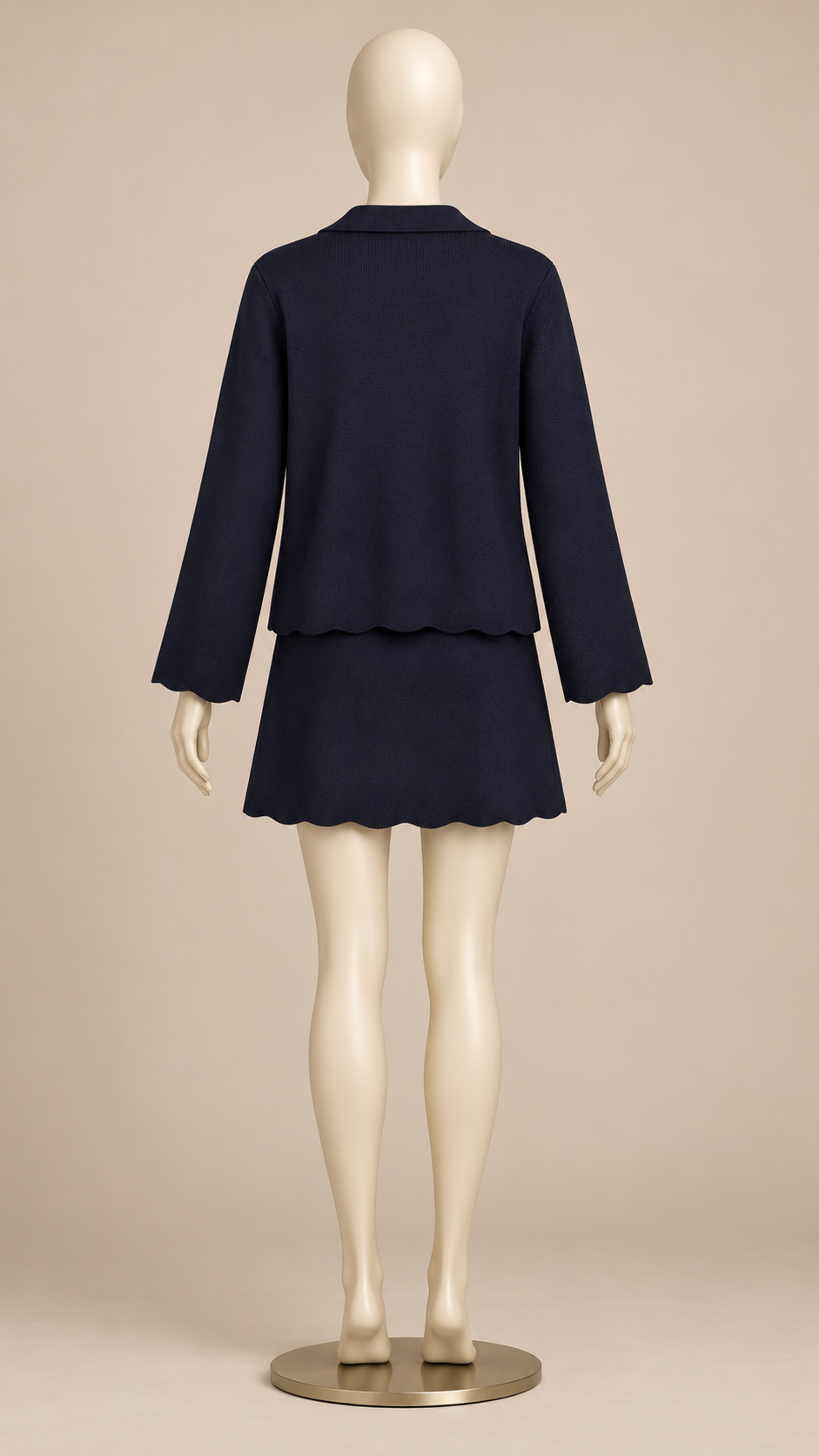 Ingeborg Scallop-Hem Cardigan — Navy mannequin back