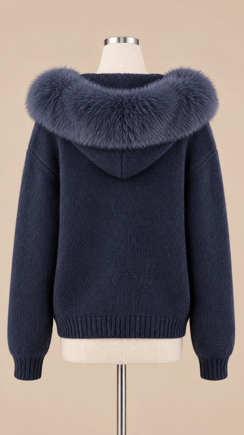 Sable Fox-Collar Cardigan — Navy mannequin back