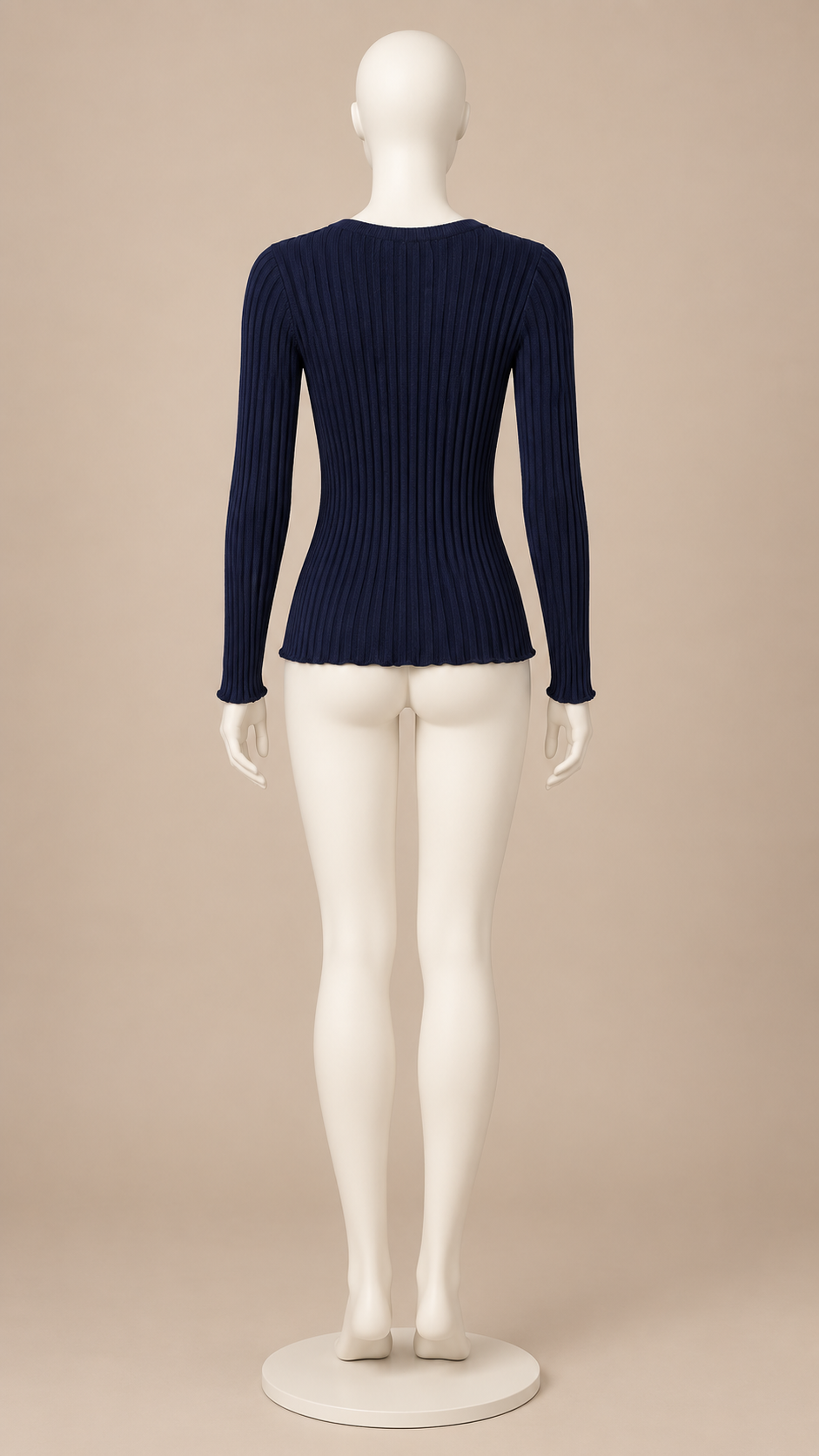 Fenella Ribbed Button Top — Navy mannequin back