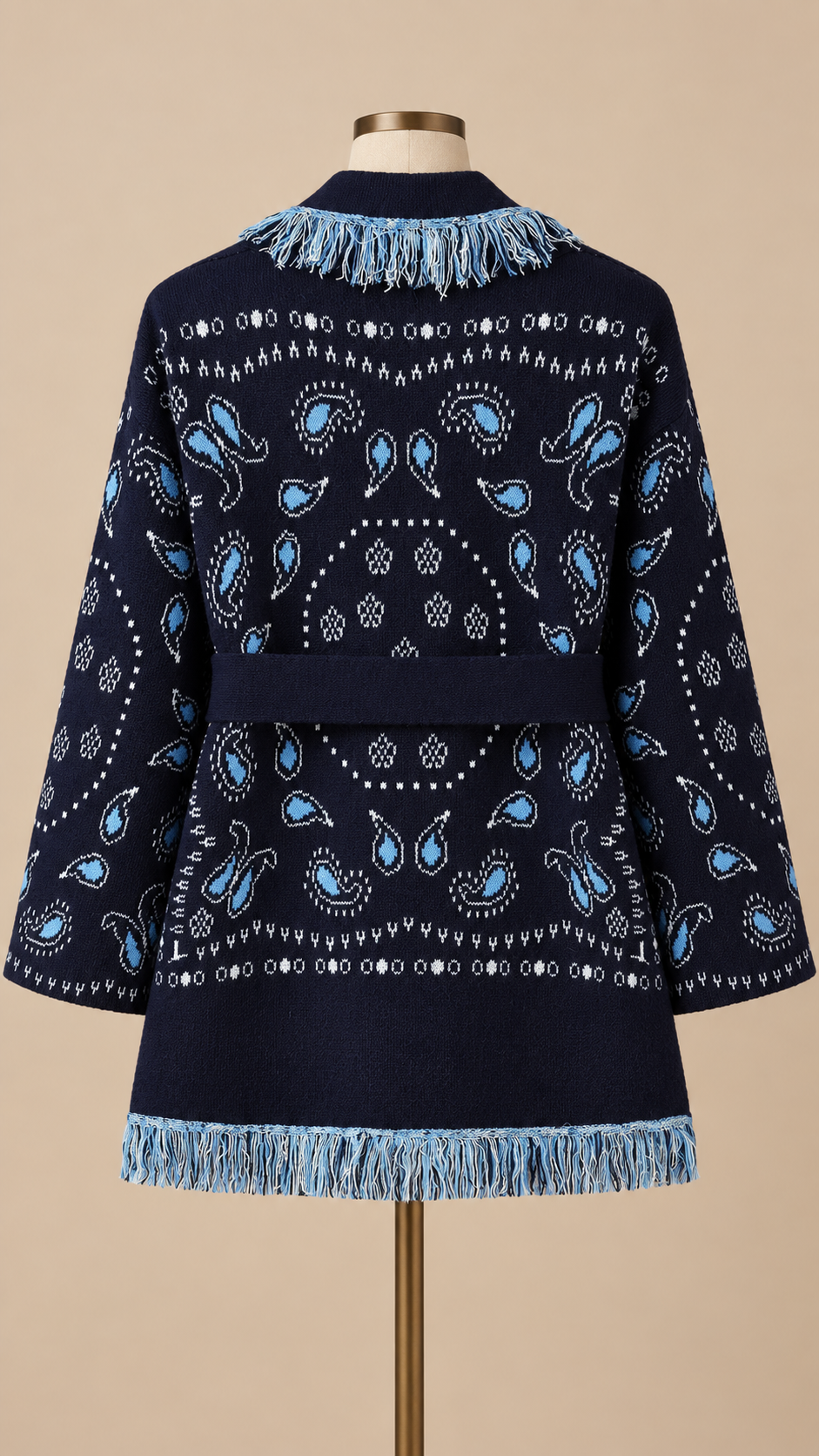 Mathilde Bandana Cardigan — Navy mannequin back