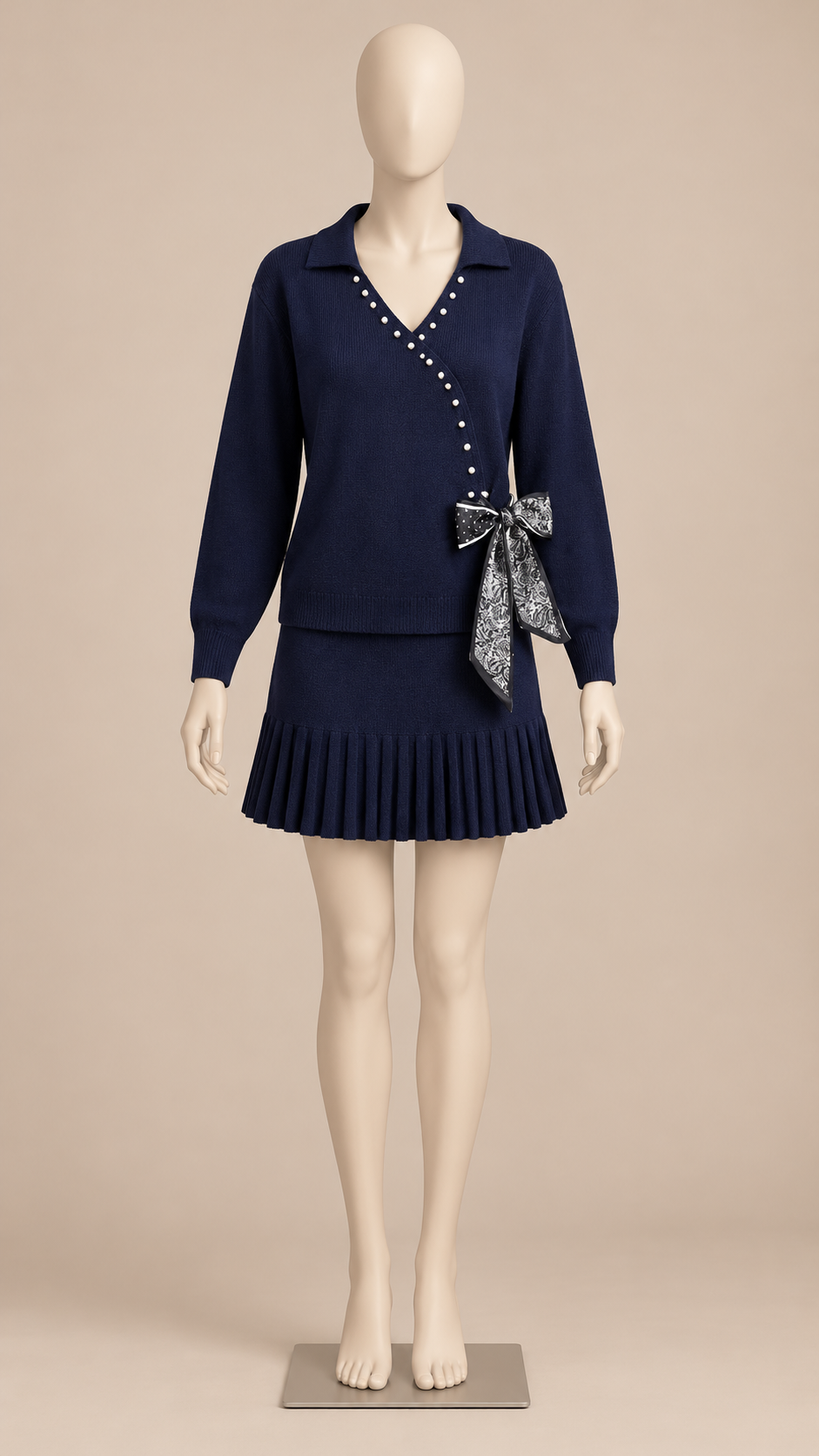 Liv Pleated Skirt Set — Navy mannequin front