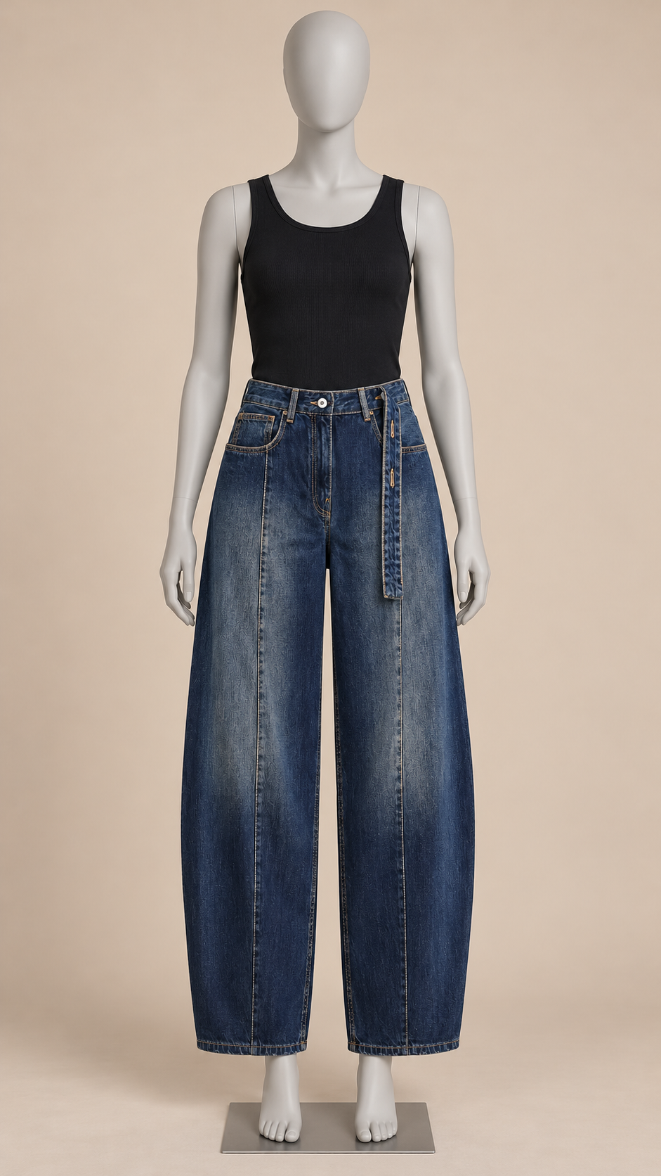 Henrike Whiskered Barrel Jeans — Navy mannequin front