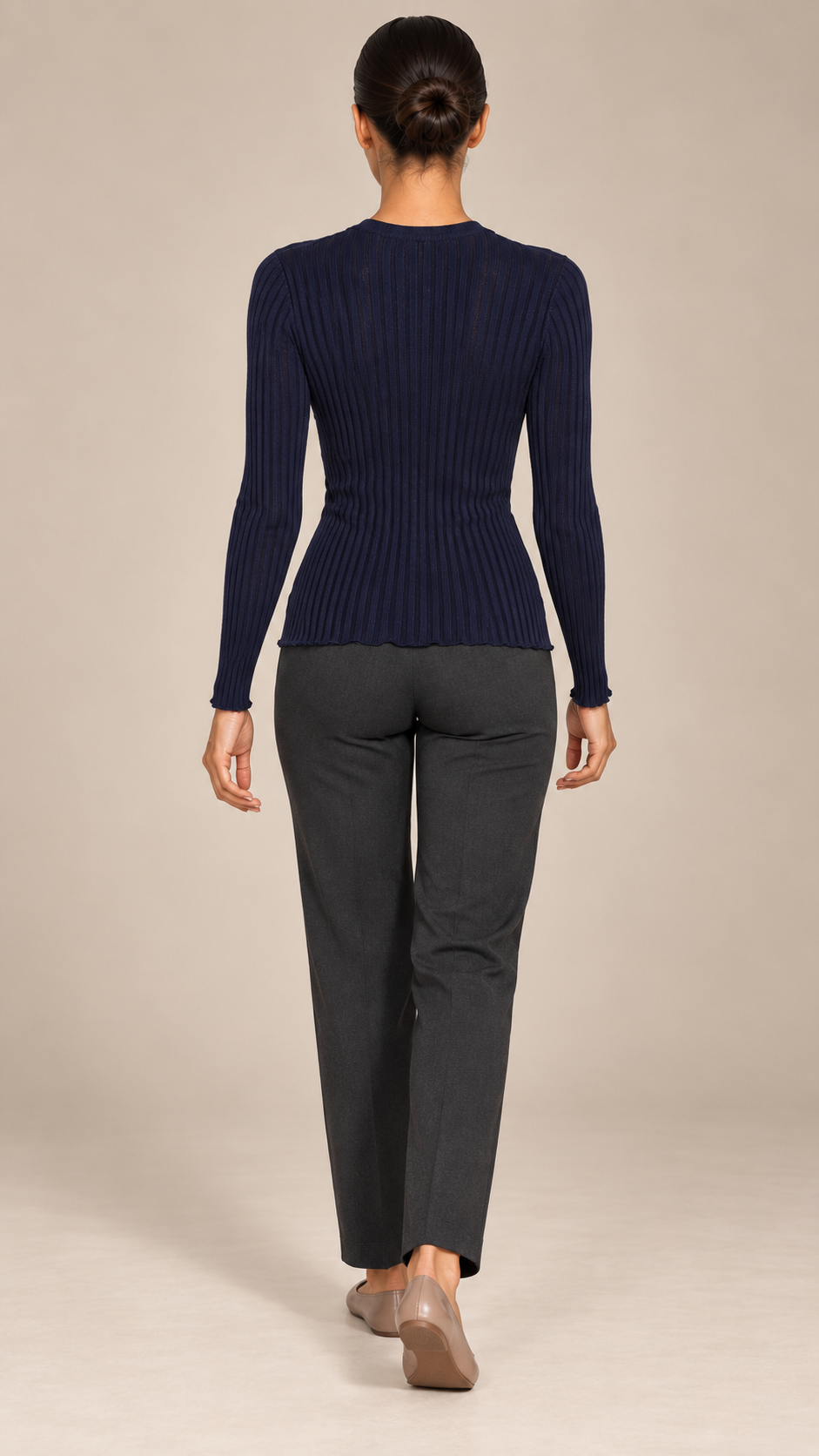 Fenella Ribbed Button Top — Navy model back