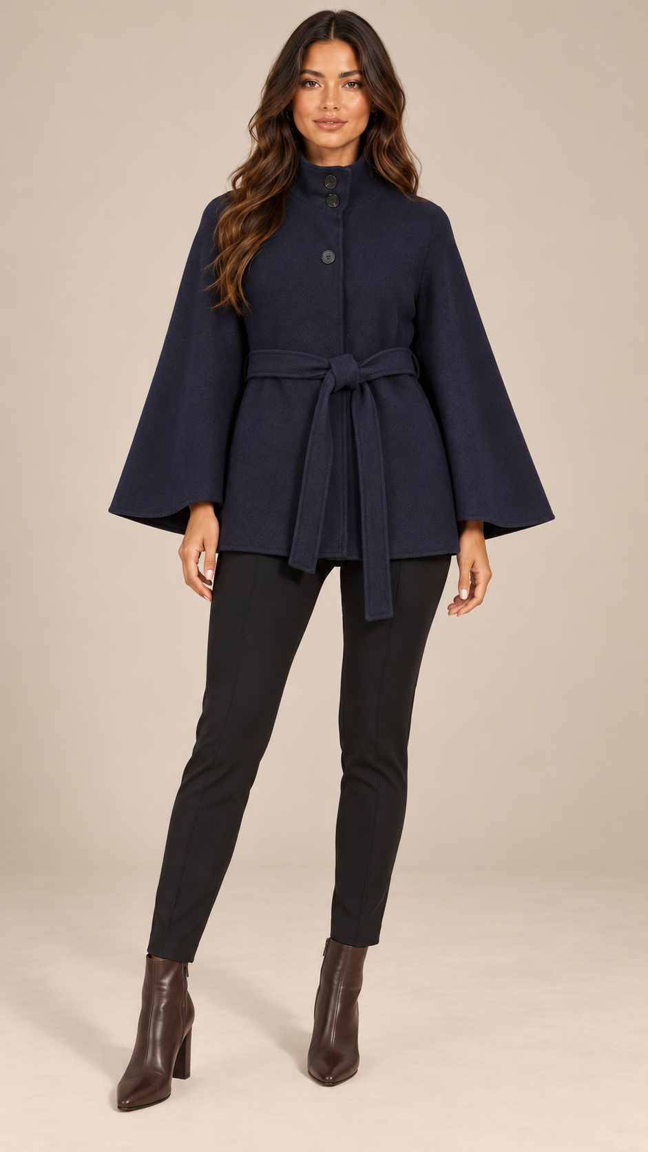 Antonella Cape Coat — Navy model front