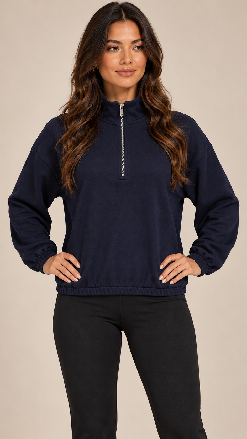 Junia Half-Zip Sweatshirt — Navy model front