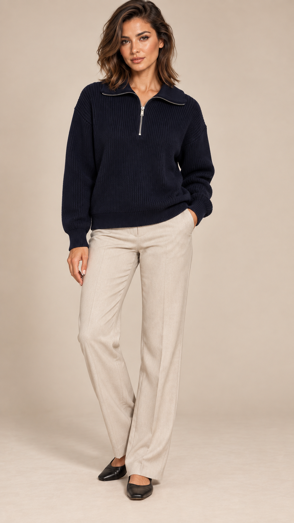 Isadora Half-Zip Sweater — Navy model front