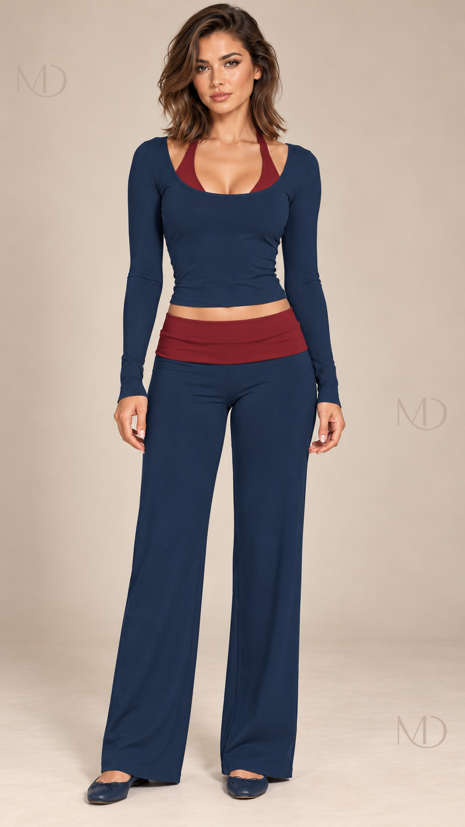 Rafaela Colorblock Lounge Set — Navy Red model front