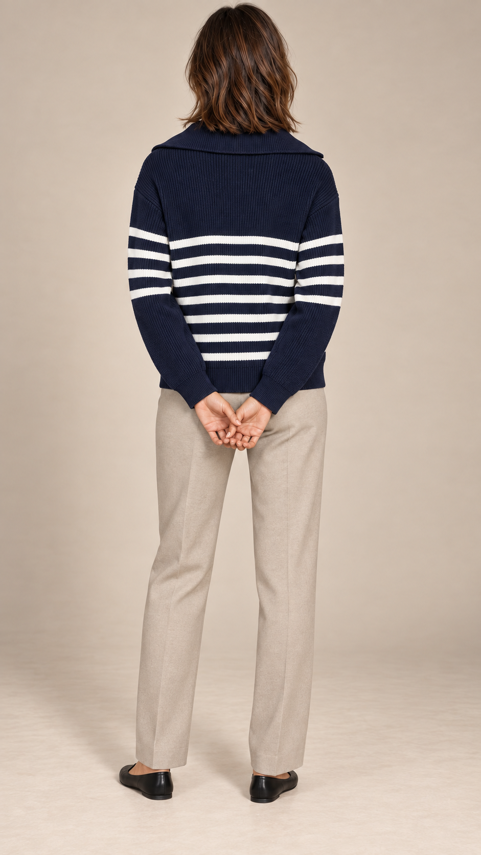 Isadora Half-Zip Sweater — Navy stripes model back